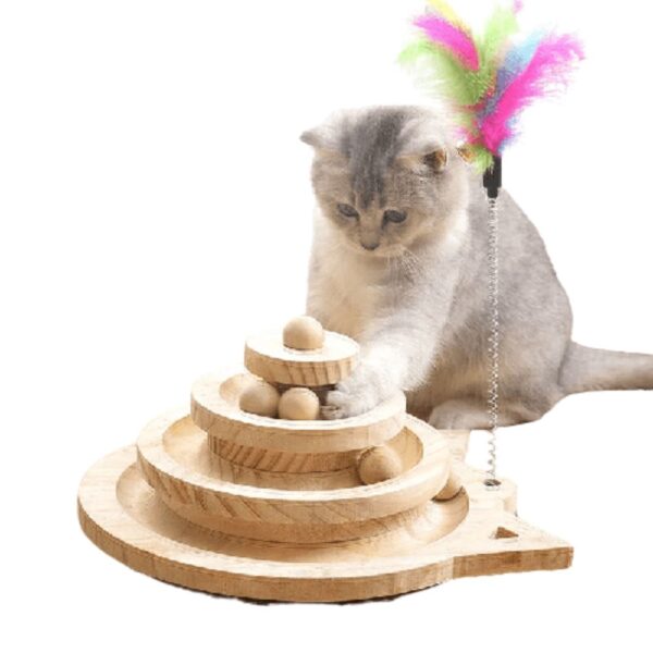 Wooden Multi-Level Cat Toy Tower With Training Balls